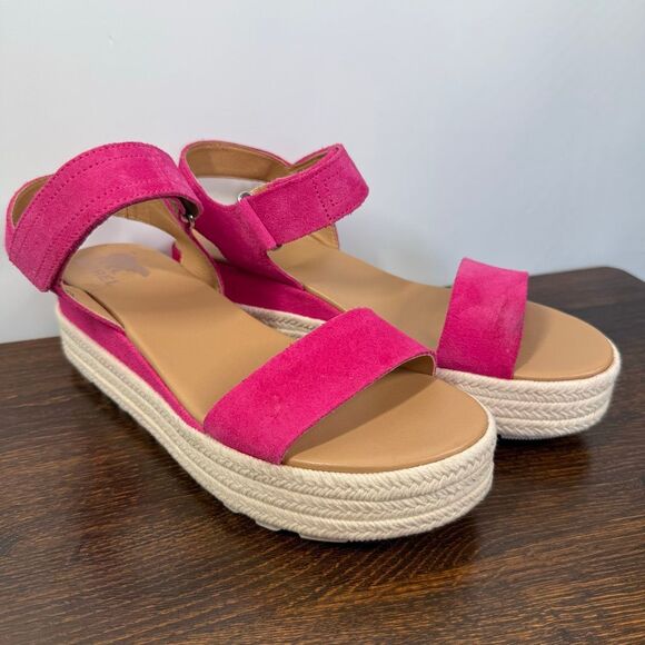 Sorel Women's Cameron Ankle-Strap Platform Sandals fuchsia white suede size 9 sh - Picture 1 of 10